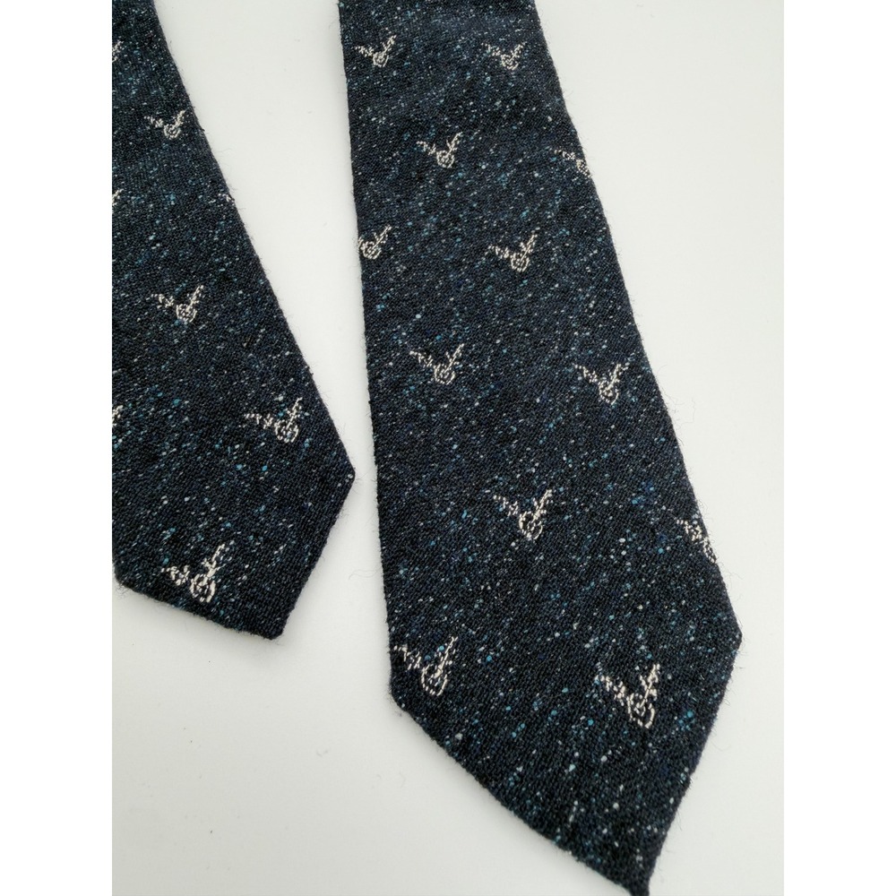 Club Monaco Mens Navy Blue Wool Silk Speckled Stag Reindeer Motif Tie Italy